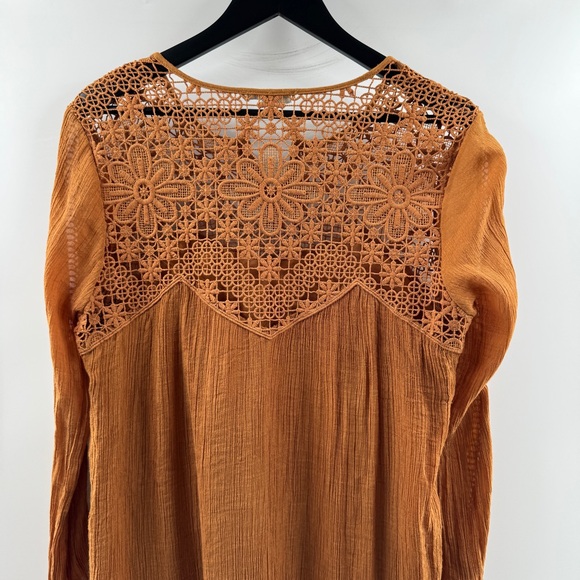 Rebellion Boho Orange Crochet Yoke Dress Size Large - Picture 6 of 8